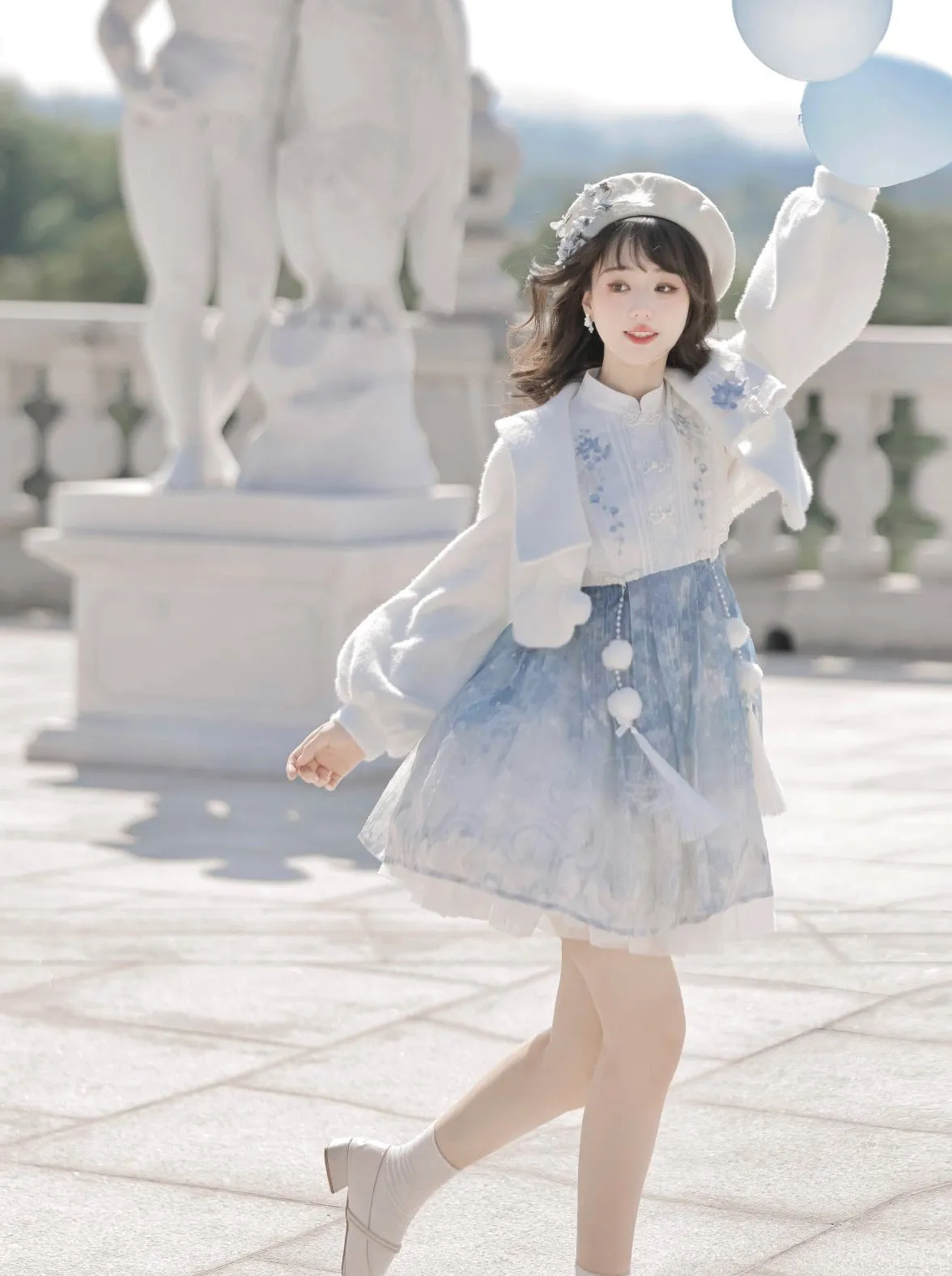 Dress Short Blue Chinese Fur Coat Ice