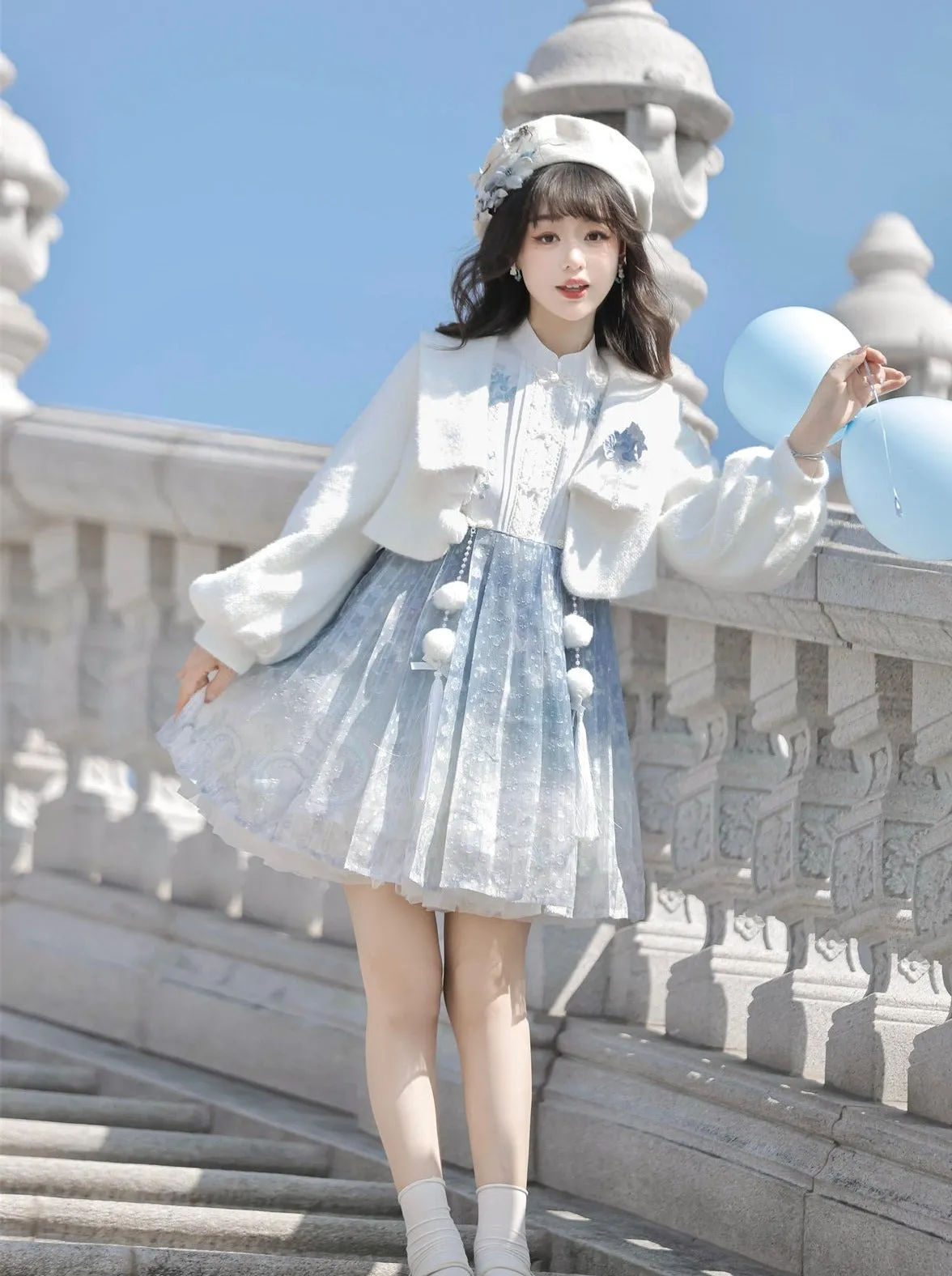 Dress Short Blue Chinese Fur Coat Ice