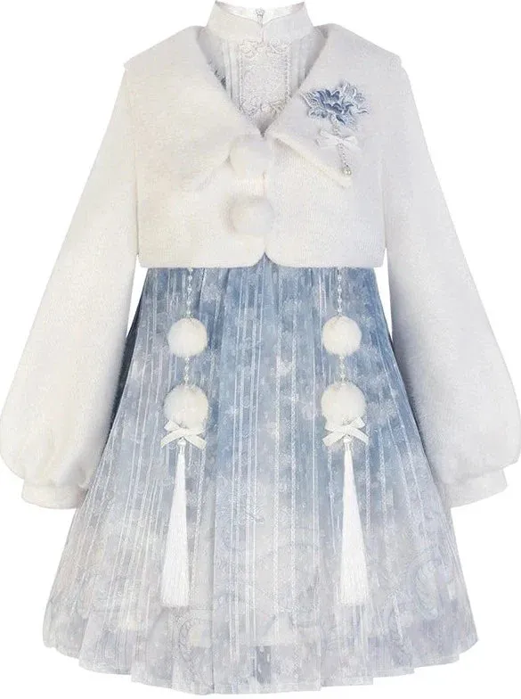Dress Short Blue Chinese Fur Coat Ice