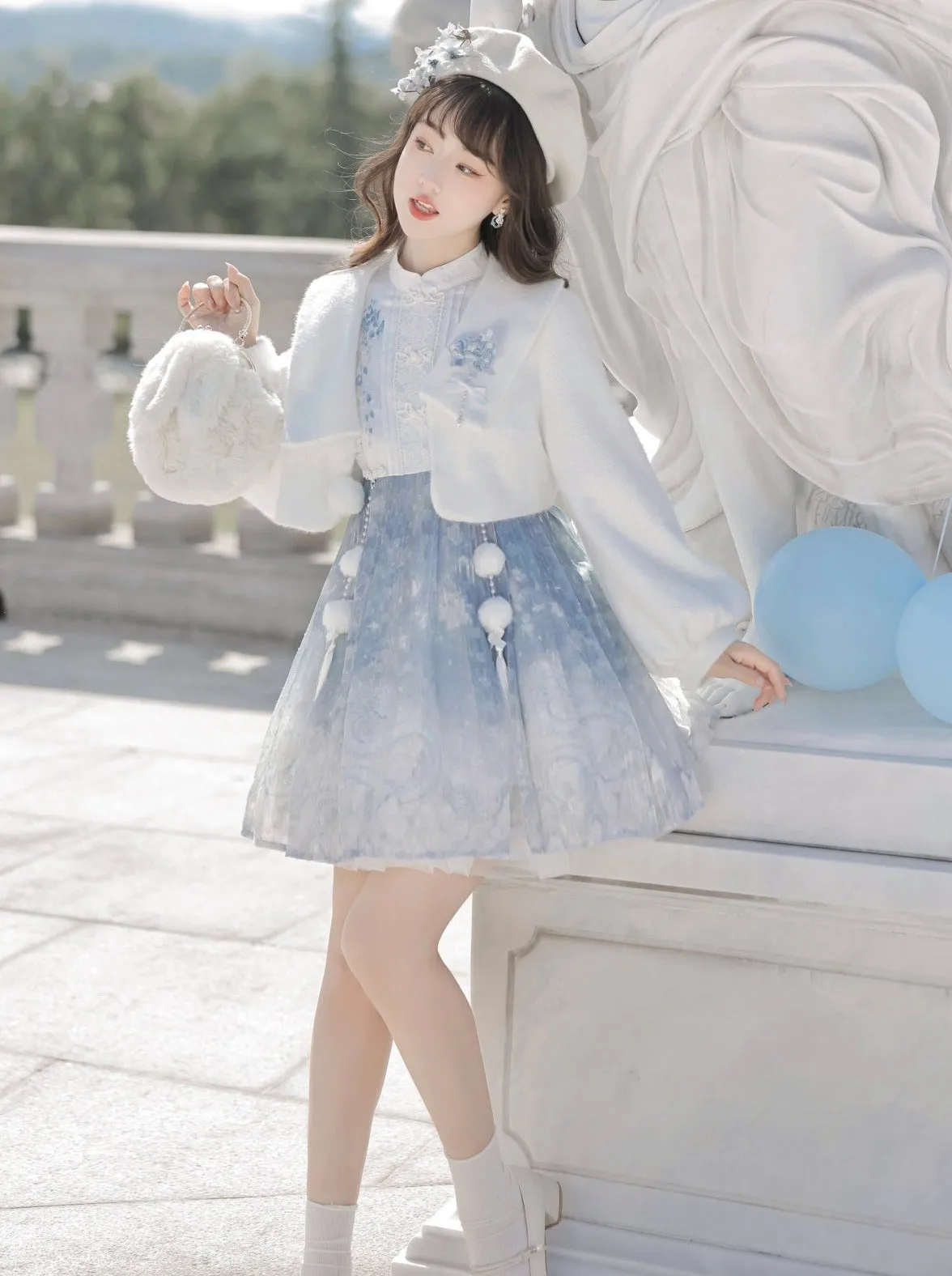 Dress Short Blue Chinese Fur Coat Ice