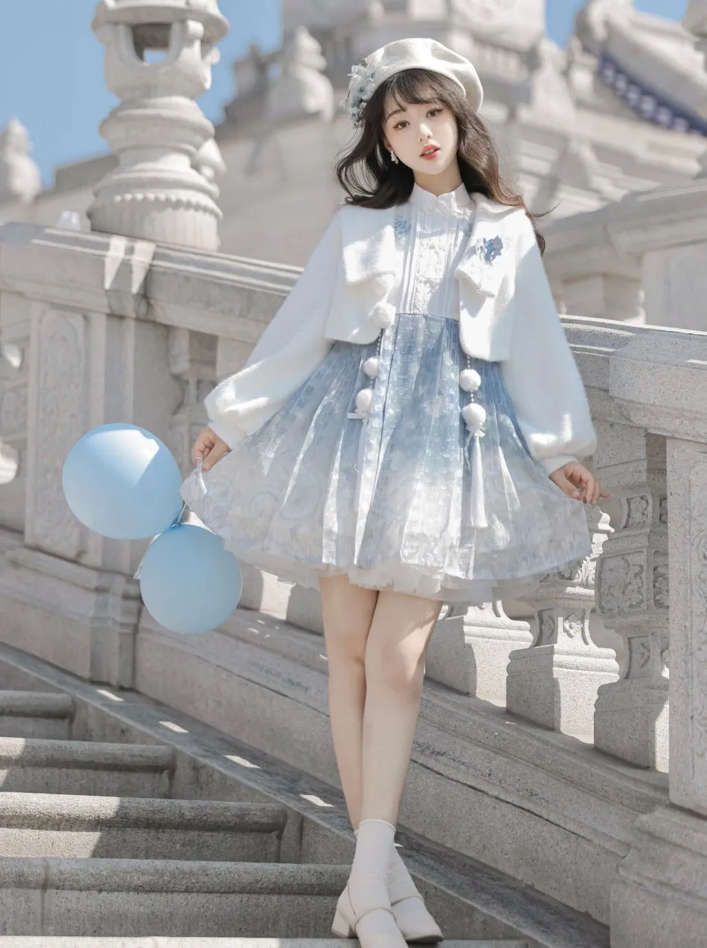 Dress Short Blue Chinese Fur Coat Ice