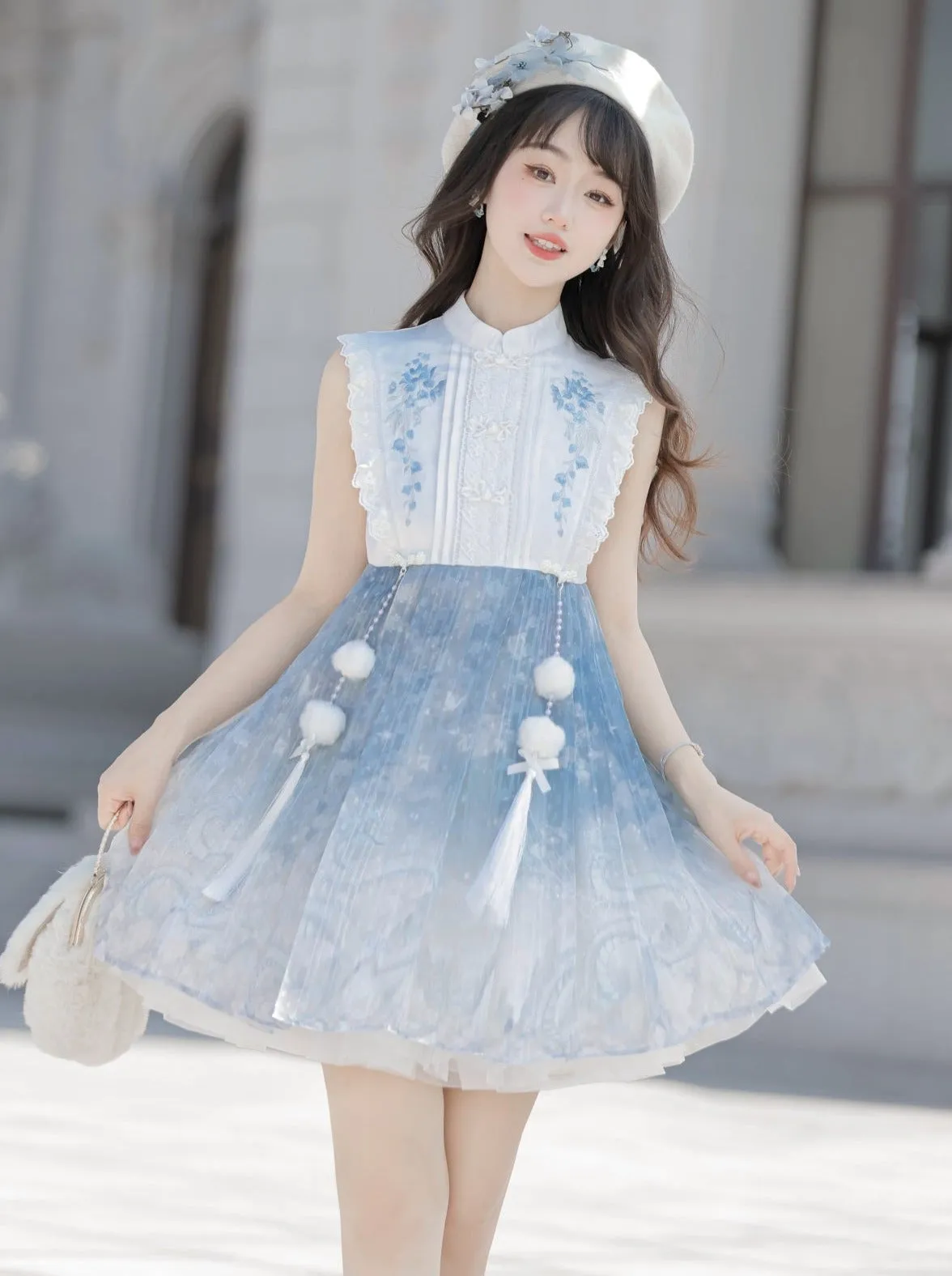 Dress Short Blue Chinese Fur Coat Ice