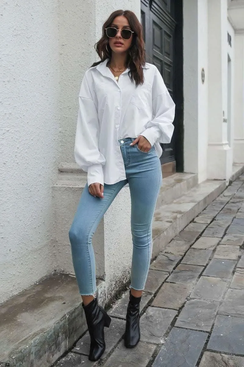 Drop Shoulder Lantern Long Sleeved Shirt
