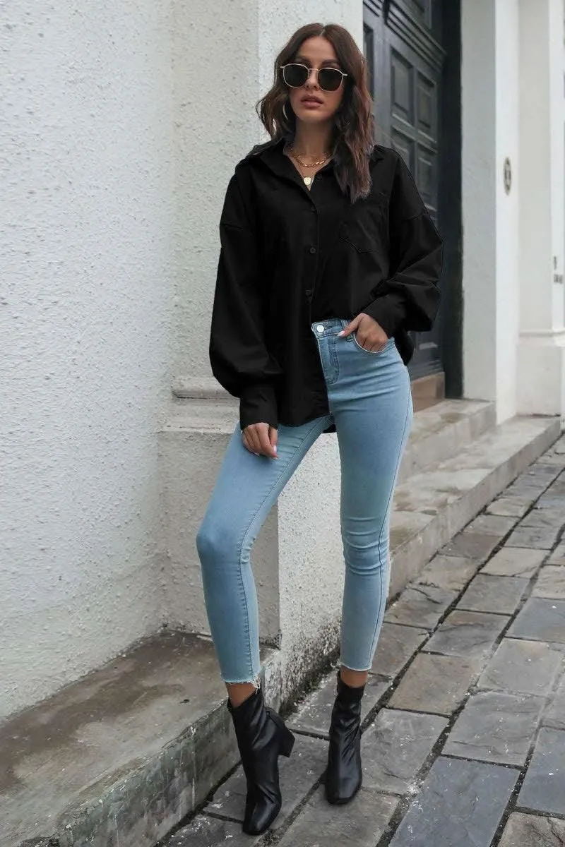 Drop Shoulder Lantern Long Sleeved Shirt