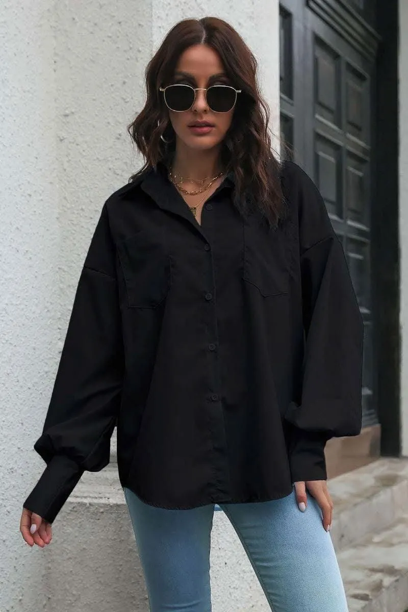 Drop Shoulder Lantern Long Sleeved Shirt