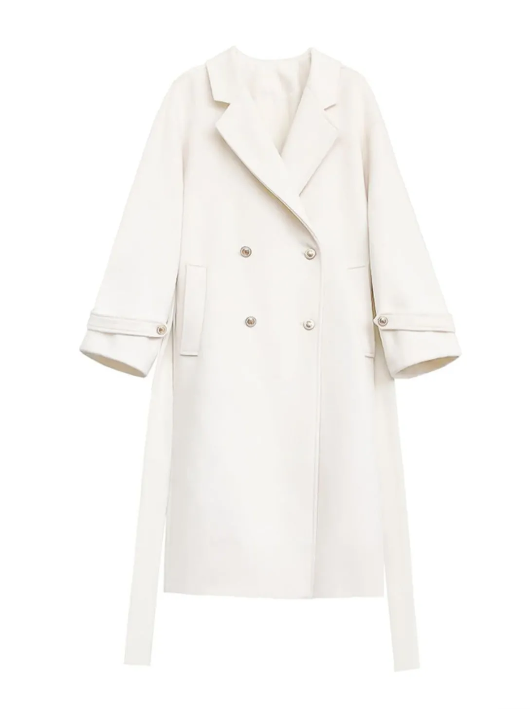 Elegant White Double-Breasted Cocoon Coat College Wool