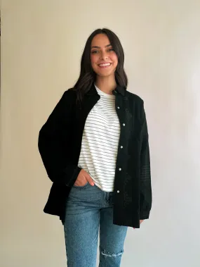 Embroidered Black Denim Shacket