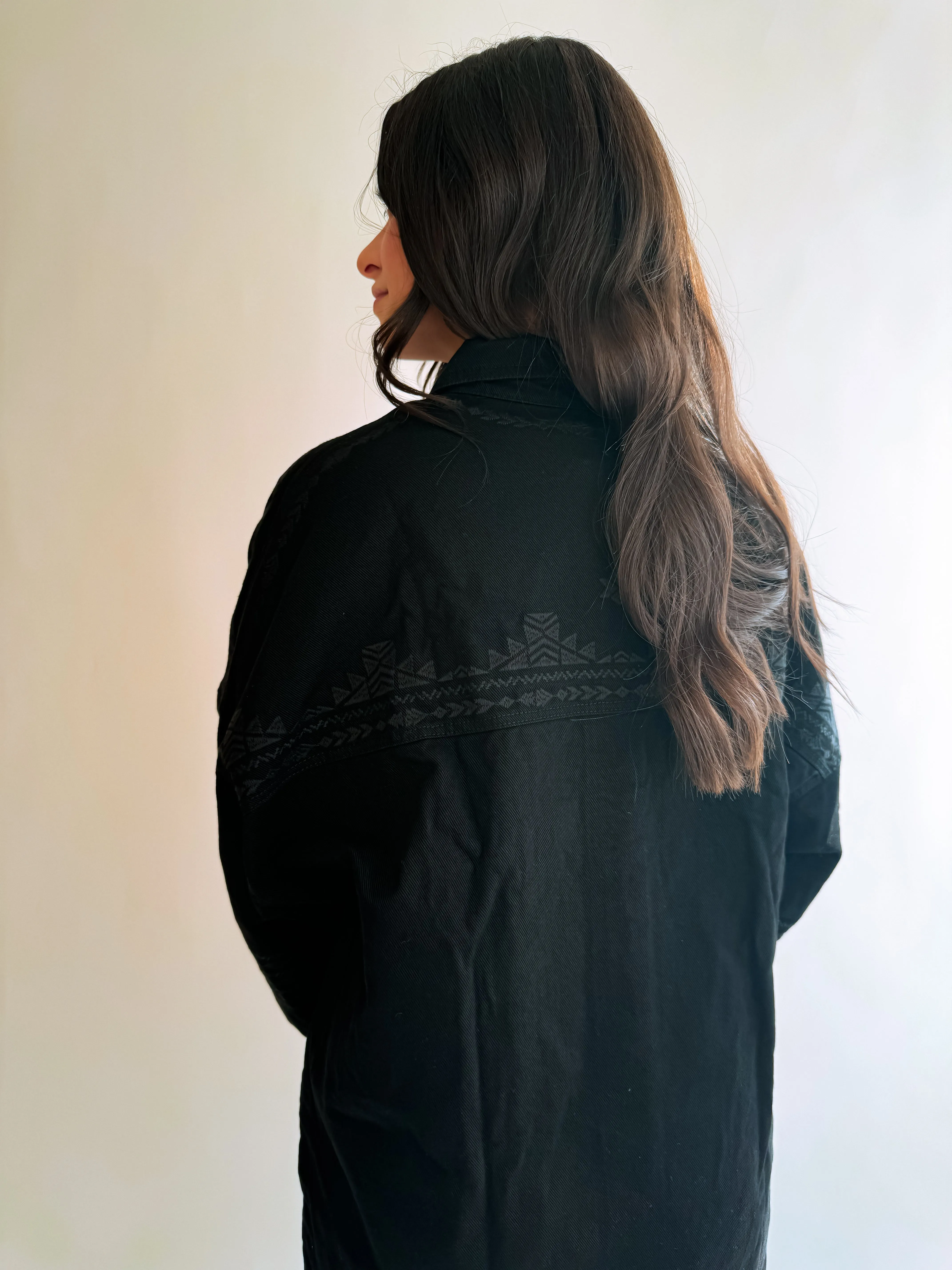 Embroidered Black Denim Shacket