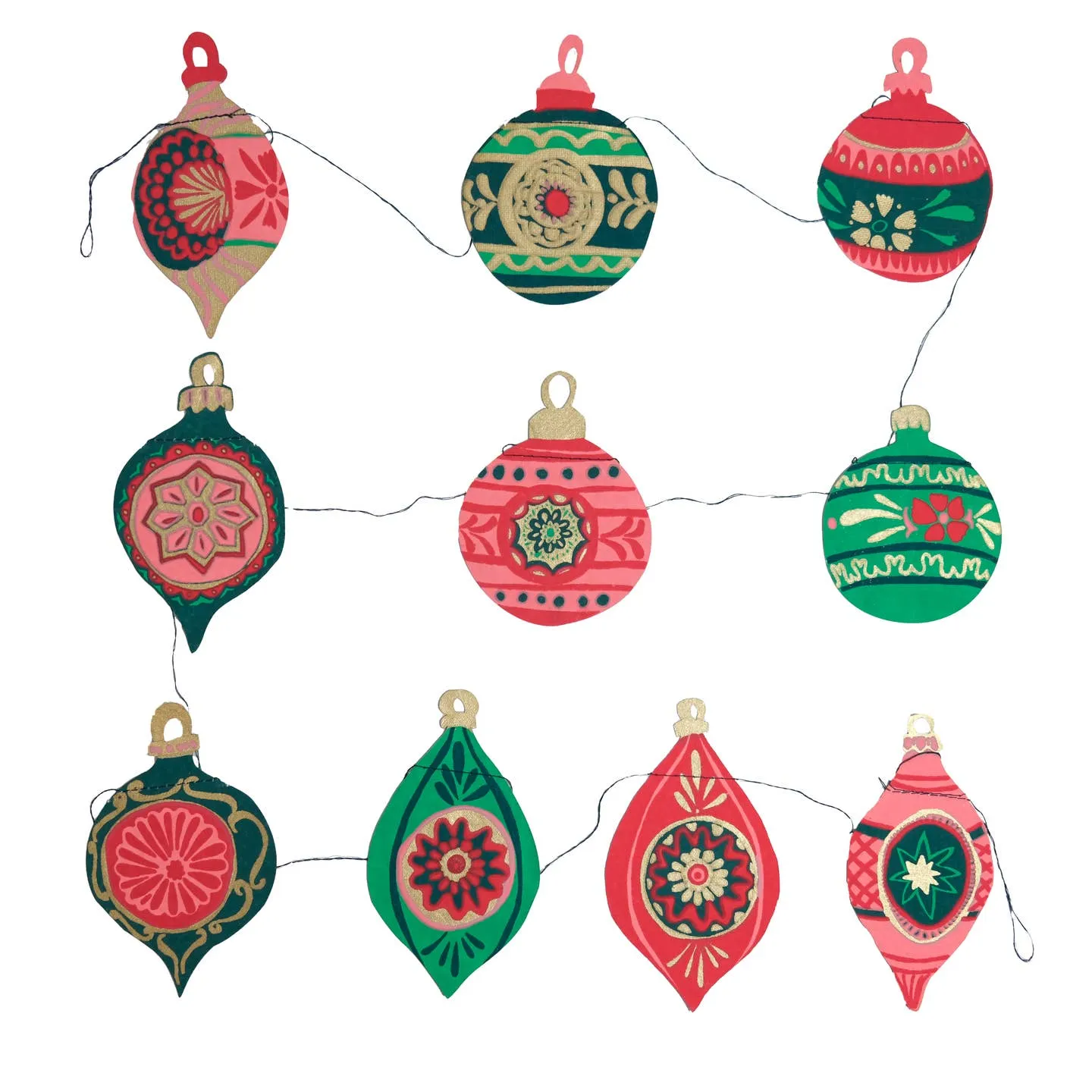Festive Baubles Screen Printed Paper Garland