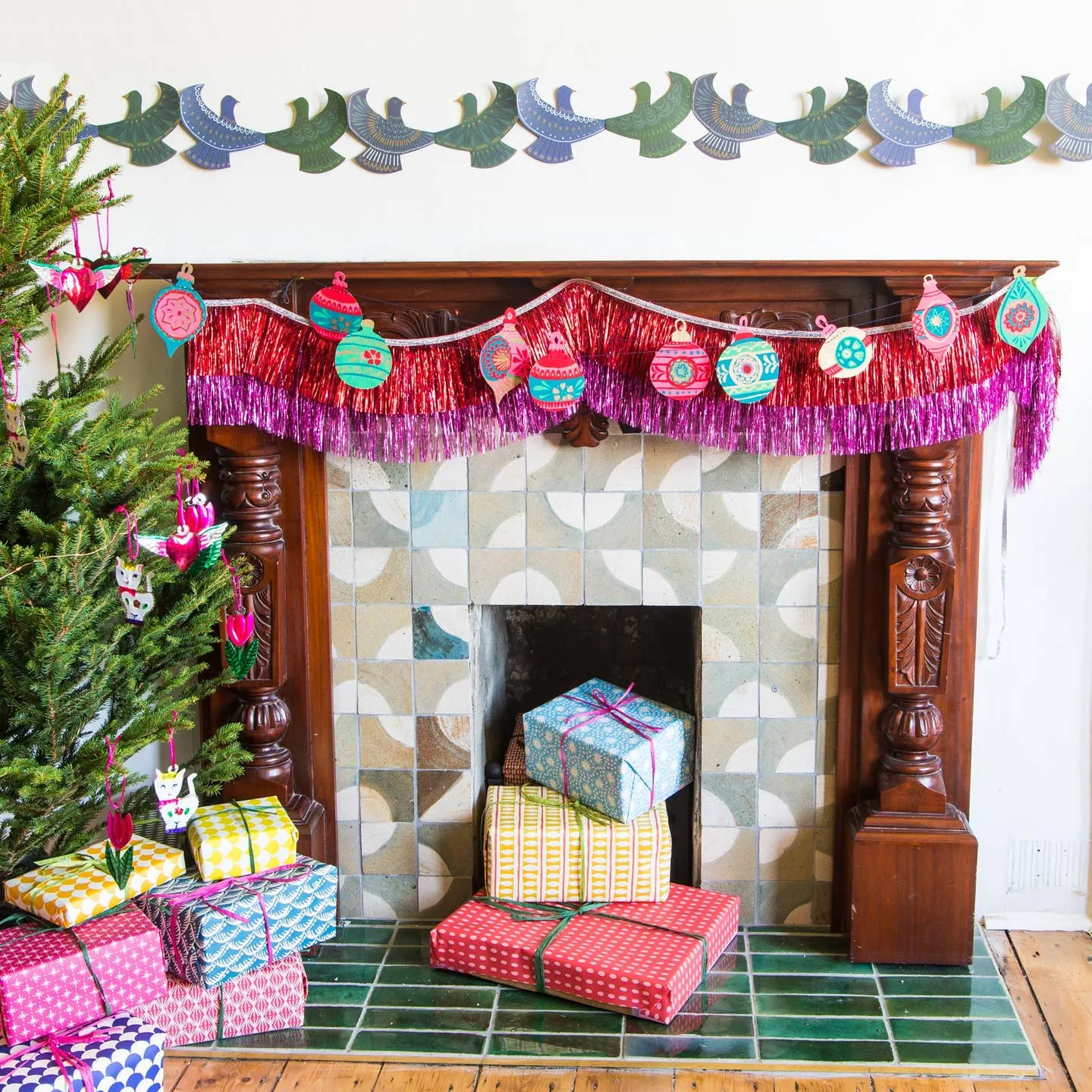 Festive Baubles Screen Printed Paper Garland
