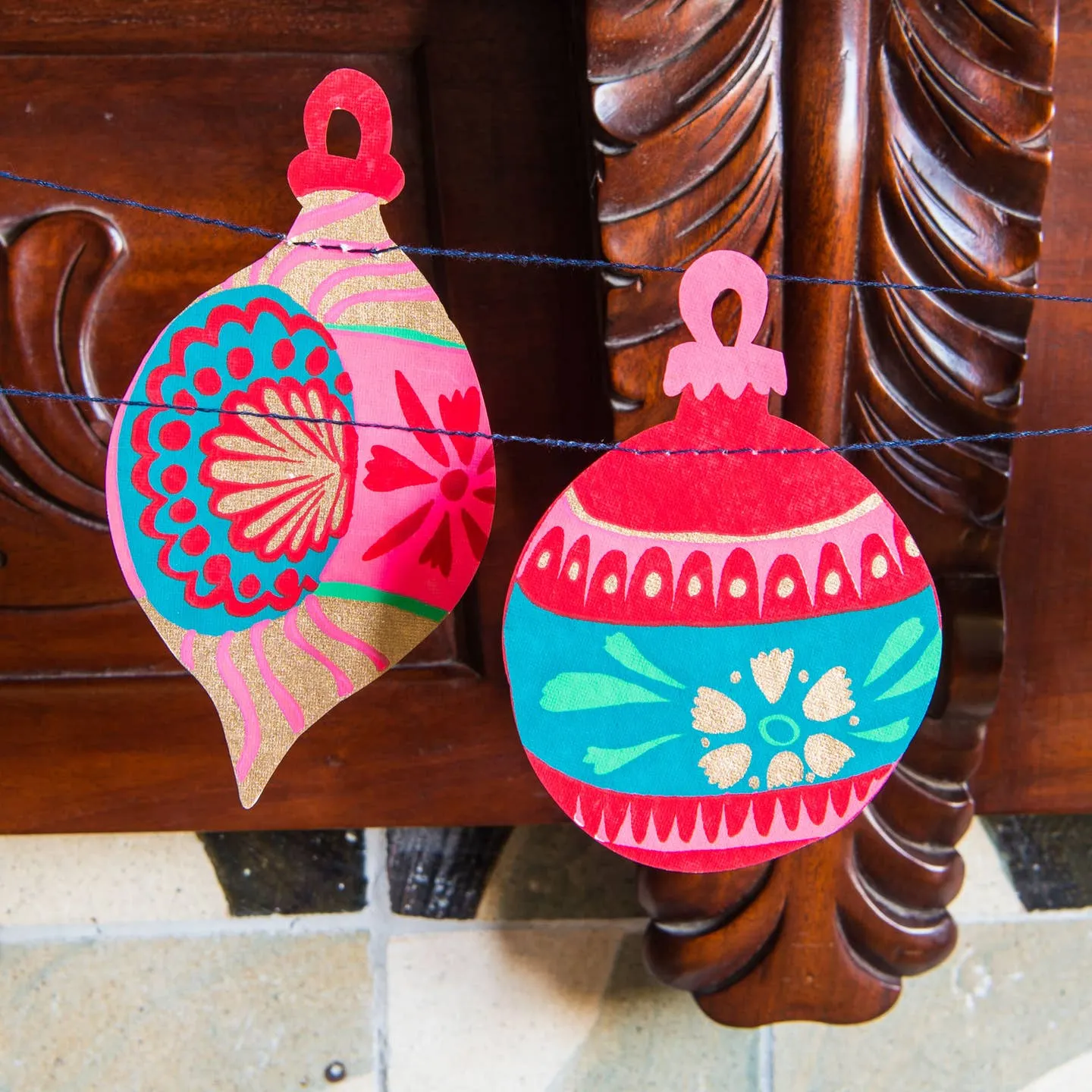 Festive Baubles Screen Printed Paper Garland
