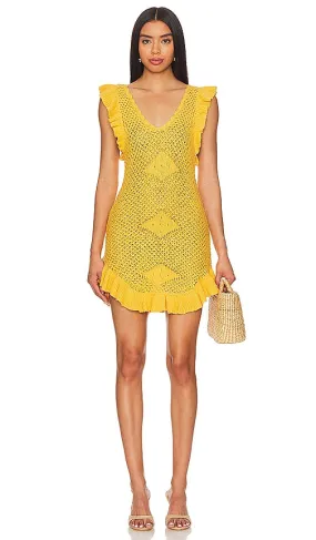 Free People Mykonos Sweater Mini Dress in Tangerine,Mustard