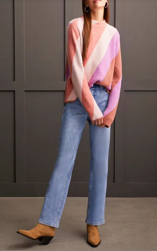 Fuzzy Double Knit Mock Neck Sweater - Apricot Mist