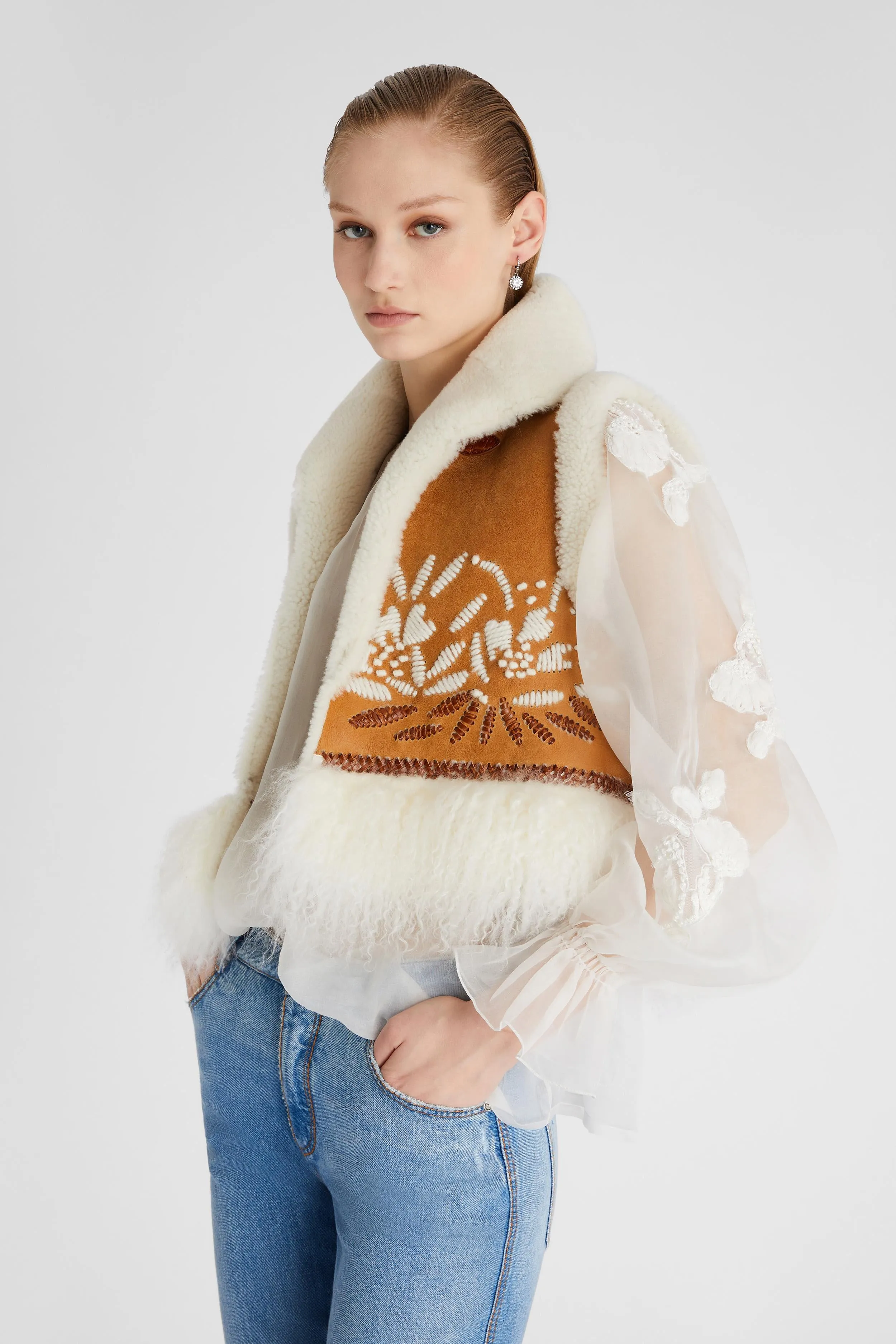 Gilet in shearling beige