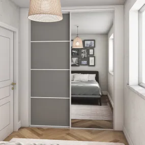 Heritage White Frame Dust Grey Wood 2 Door Mirror Sliding Wardrobe Kit