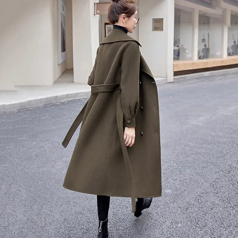 High-end Women's Double-sided Wool Coat Autumn Winter New Casual Trench Coats Female Long Woolen Coats Fashion Parker Overcoat