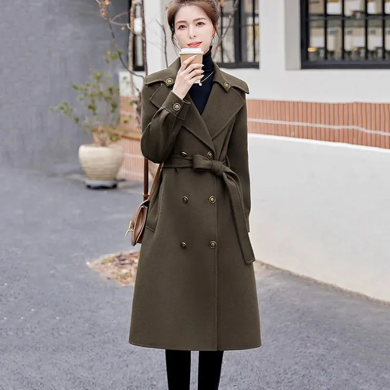 High-end Women's Double-sided Wool Coat Autumn Winter New Casual Trench Coats Female Long Woolen Coats Fashion Parker Overcoat