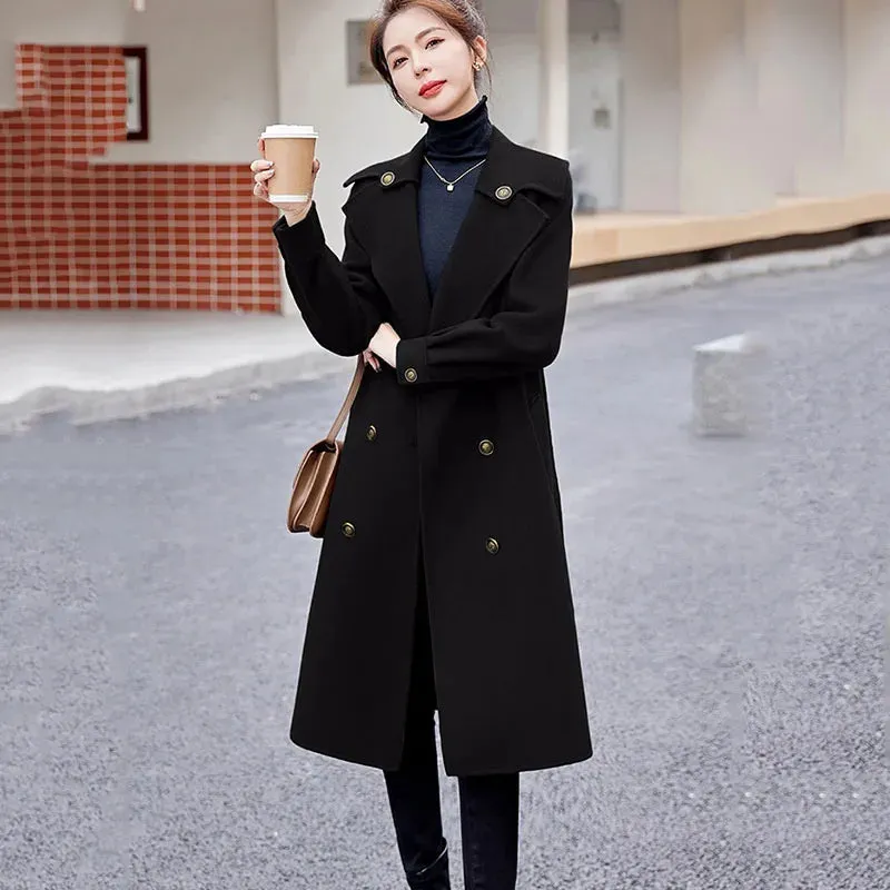 High-end Women's Double-sided Wool Coat Autumn Winter New Casual Trench Coats Female Long Woolen Coats Fashion Parker Overcoat