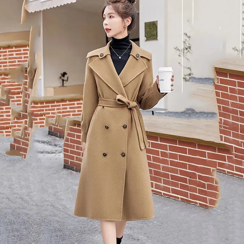 High-end Women's Double-sided Wool Coat Autumn Winter New Casual Trench Coats Female Long Woolen Coats Fashion Parker Overcoat