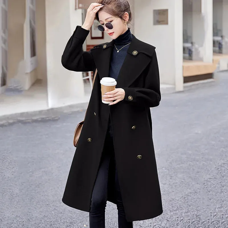 High-end Women's Double-sided Wool Coat Autumn Winter New Casual Trench Coats Female Long Woolen Coats Fashion Parker Overcoat