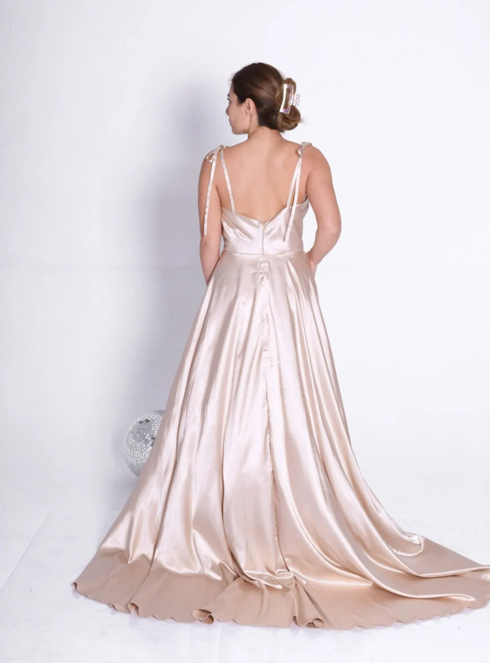 High Split Shiny Satin Long Prom Dresses with Spaghetti Straps