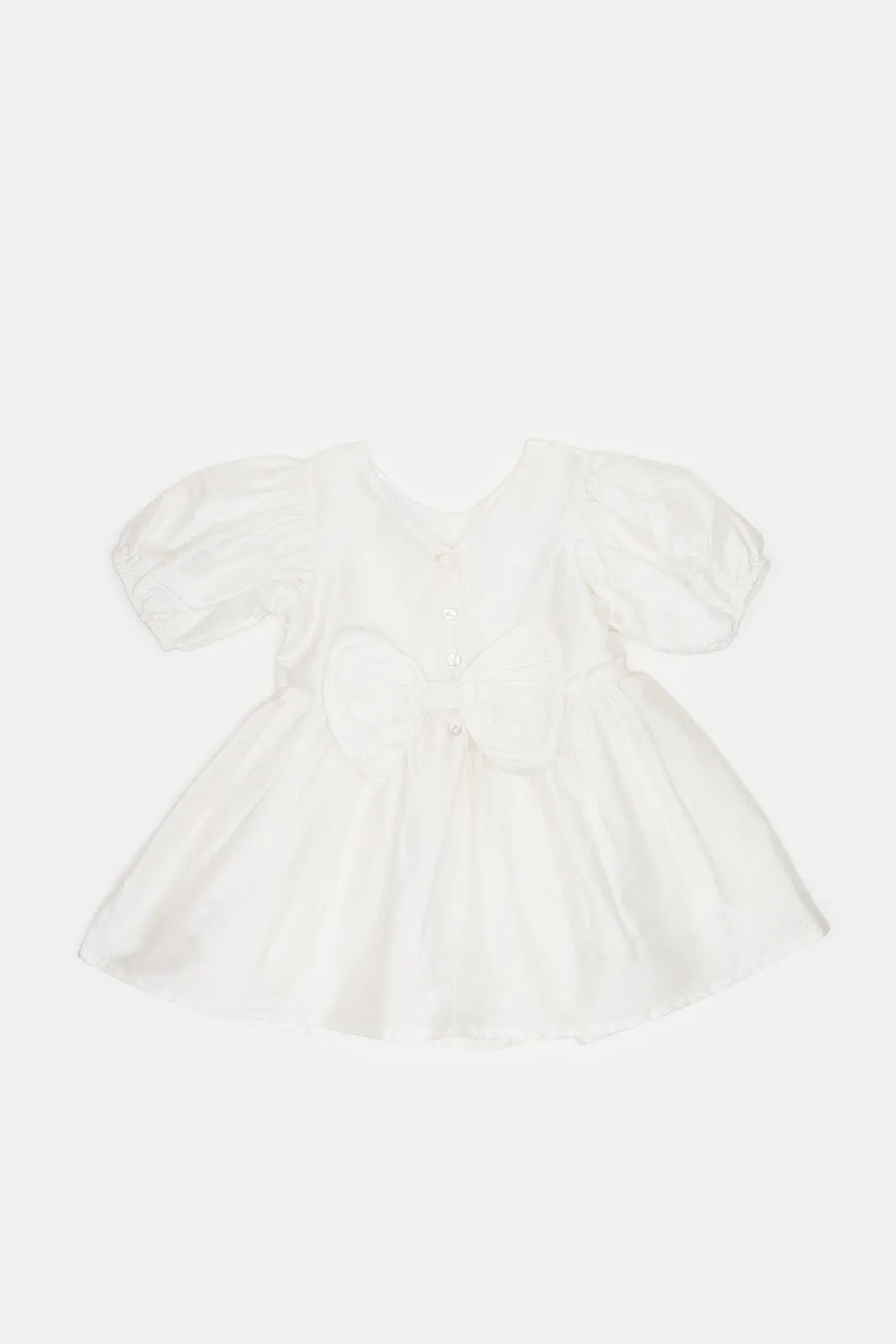 Infant Girls Ivory Puff Sleeves Shiny Shimmer Dress