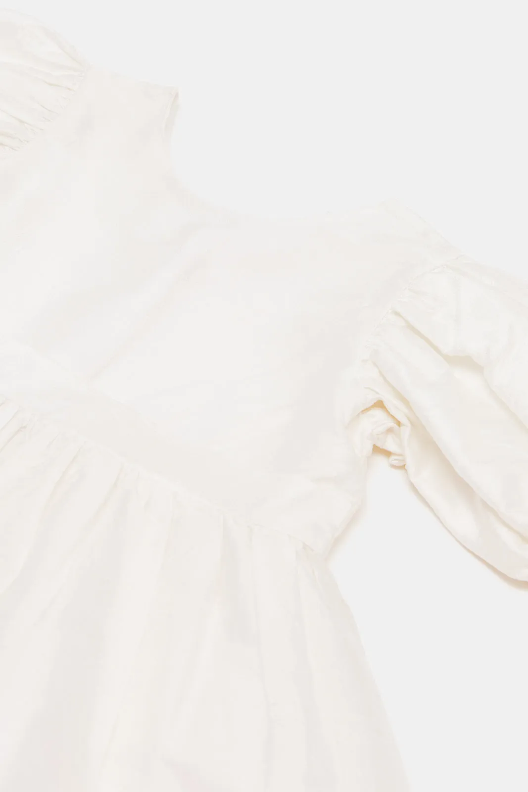 Infant Girls Ivory Puff Sleeves Shiny Shimmer Dress