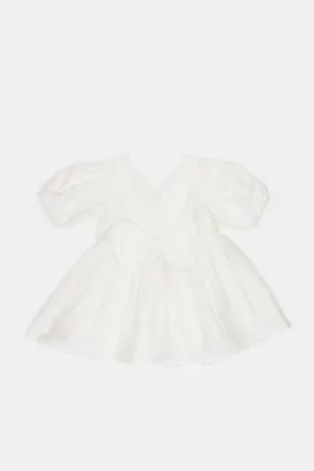 Infant Girls Ivory Puff Sleeves Shiny Shimmer Dress