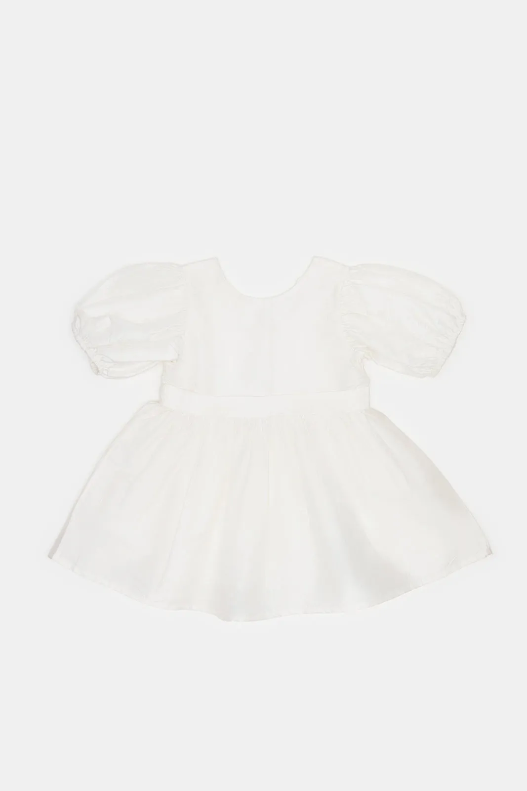 Infant Girls Ivory Puff Sleeves Shiny Shimmer Dress