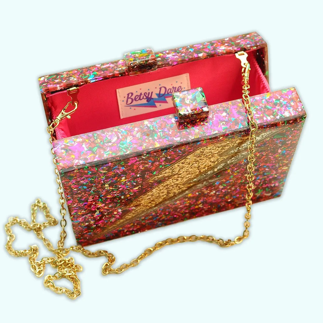 Lightning Bolt Confetti Glitter Clutch by Betsy Dare