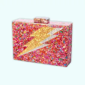 Lightning Bolt Confetti Glitter Clutch by Betsy Dare