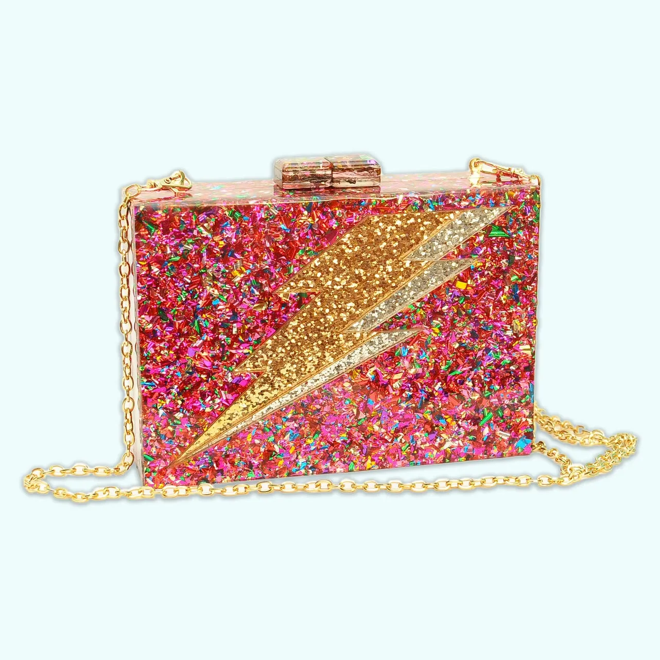 Lightning Bolt Confetti Glitter Clutch by Betsy Dare