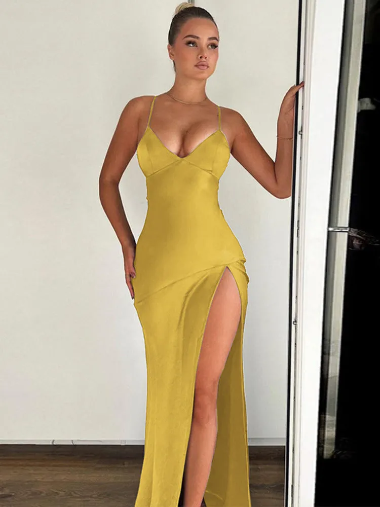 Lillian Spaghetti Strap Backless Sexy Maxi Dress