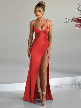 Lillian Spaghetti Strap Backless Sexy Maxi Dress