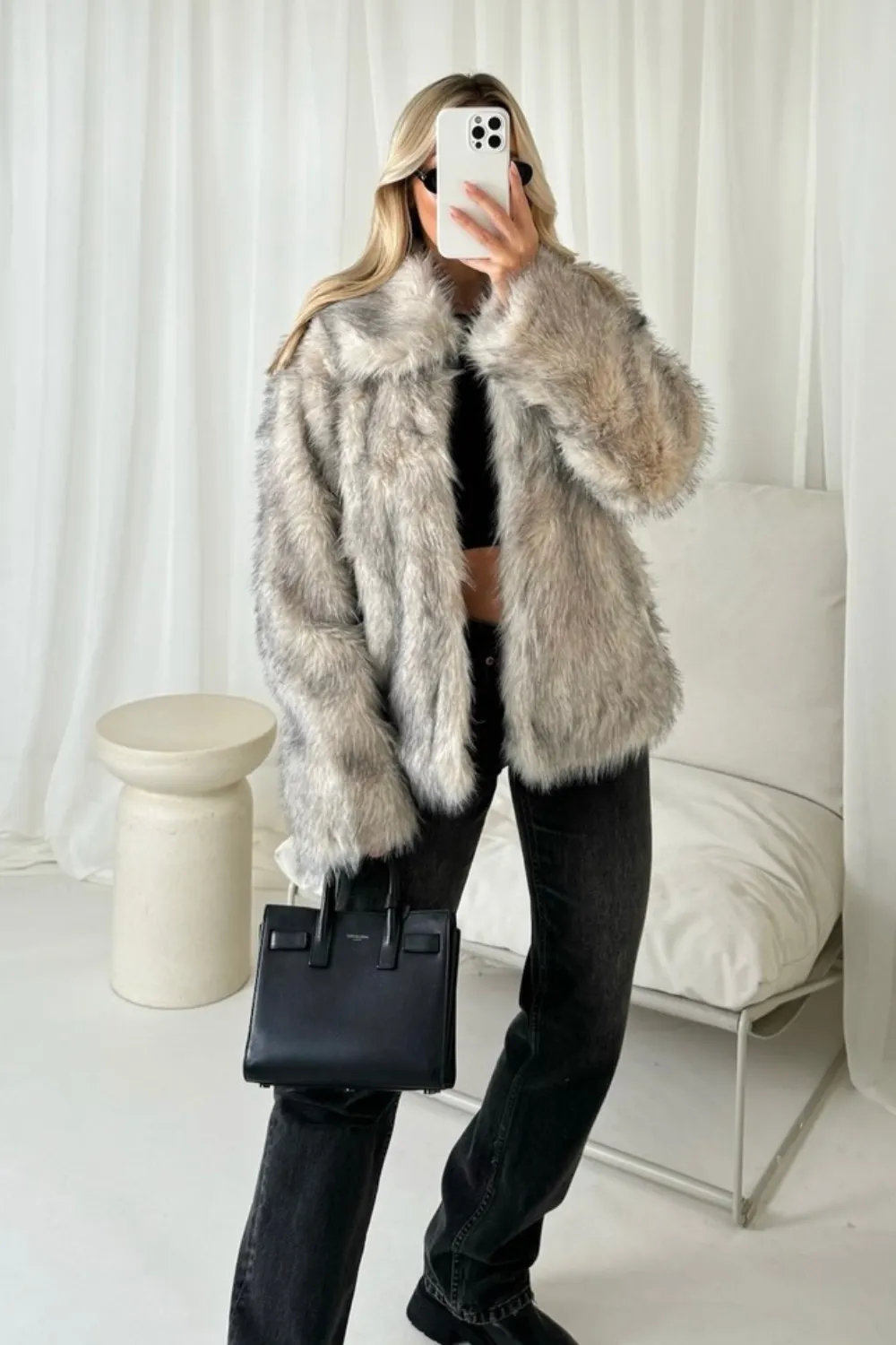 Margo grey & beige two tone faux fur coat