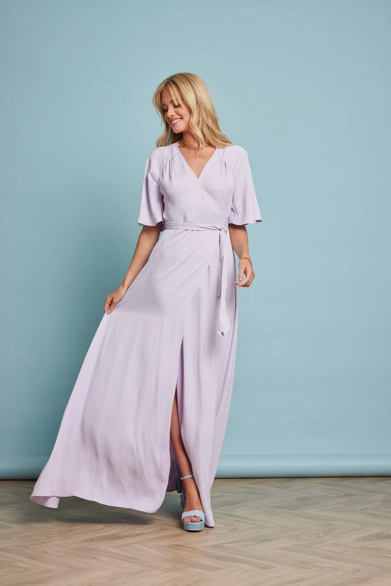 Margot Satin Wrap Dress - Lilac