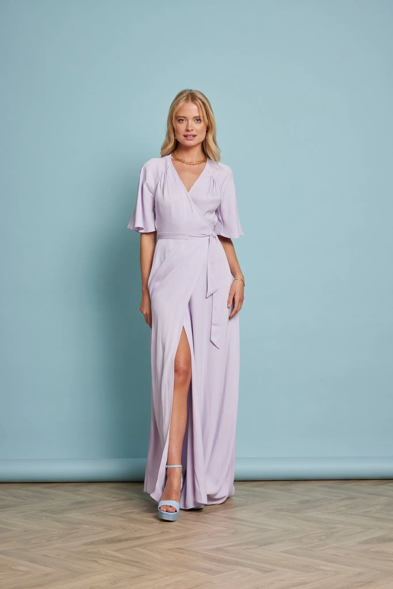 Margot Satin Wrap Dress - Lilac