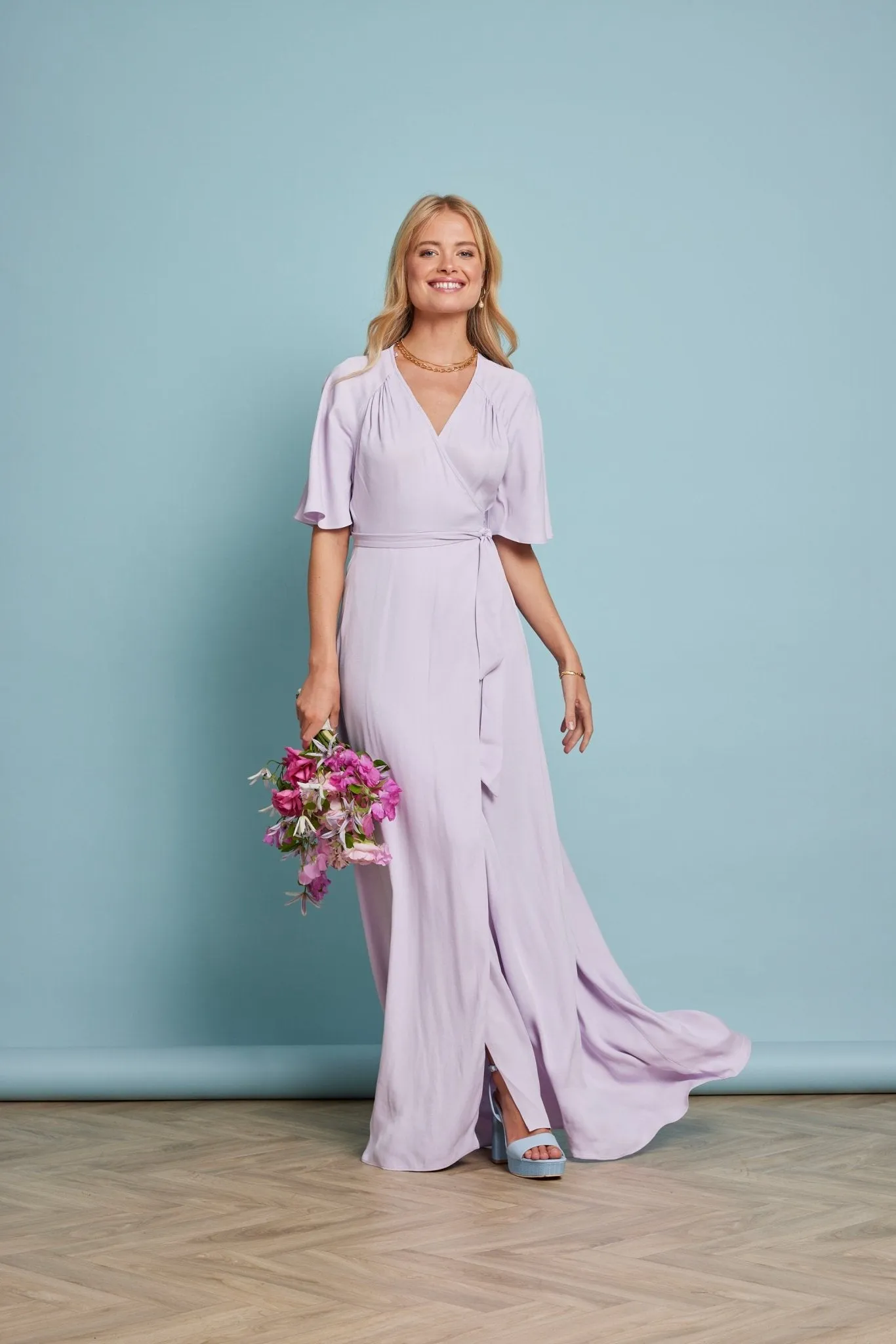Margot Satin Wrap Dress - Lilac