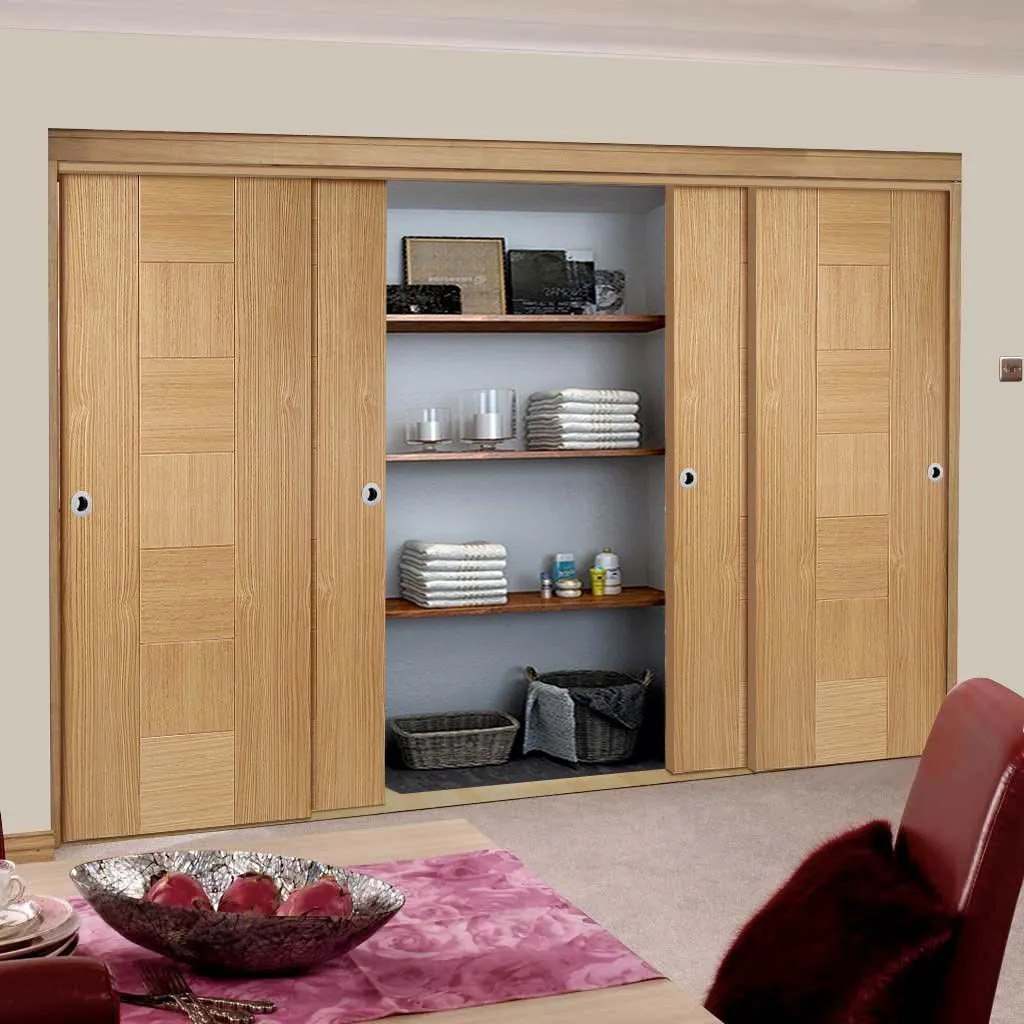 Minimalist Wardrobe Door & Frame Kit - Four Catalonia Flush Oak Doors - Prefinished