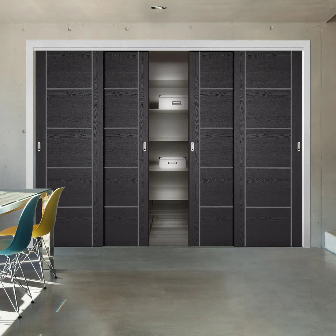 Minimalist Wardrobe Door & Frame Kit - Four Laminate Vancouver Black Door - Prefinished