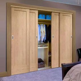 Minimalist Wardrobe Door & Frame Kit - Four Pattern 10 Oak 1 Panel Doors - Unfinished