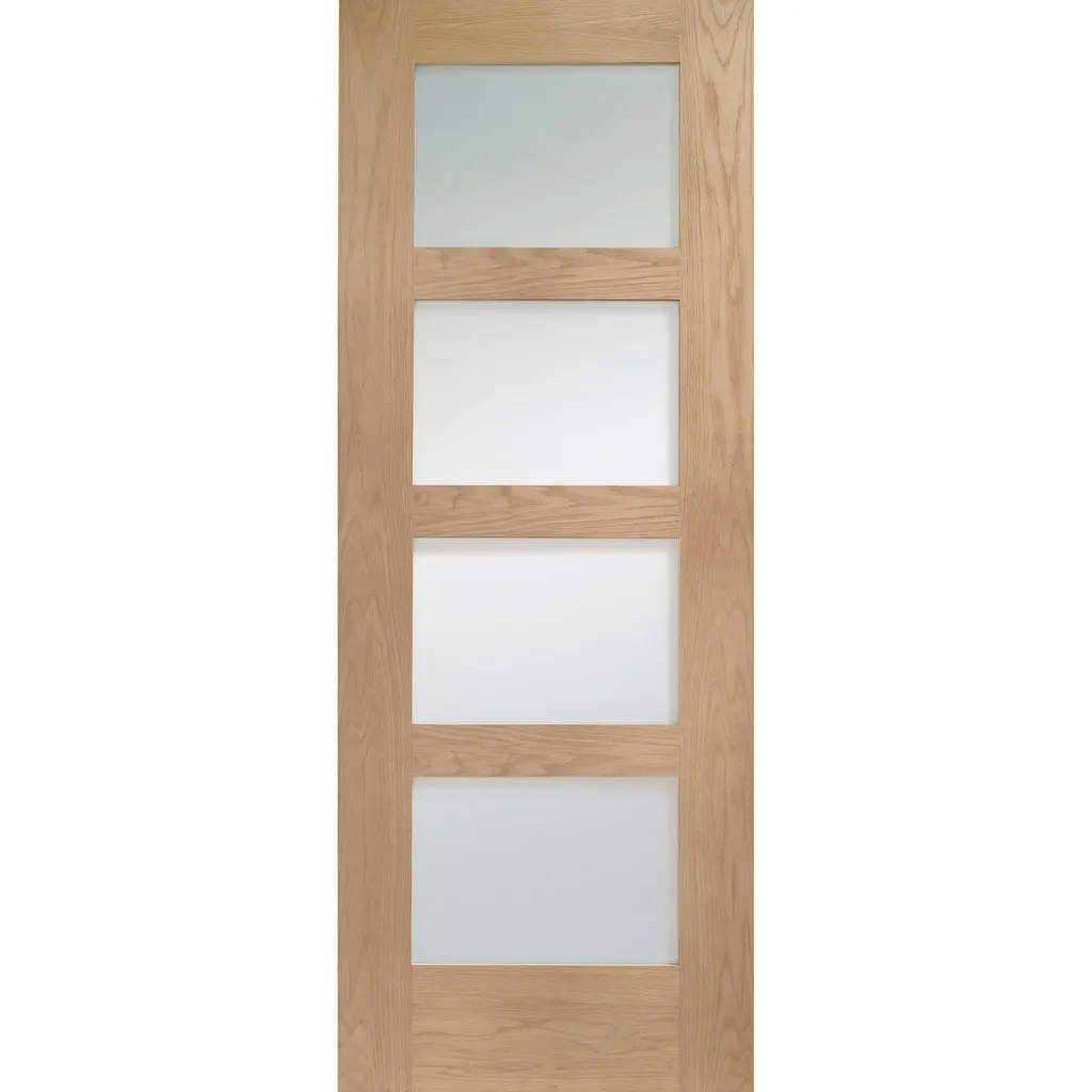 Minimalist Wardrobe Door & Frame Kit - Four Shaker Oak 4 Pane Door - Obscure Glass - Prefinished