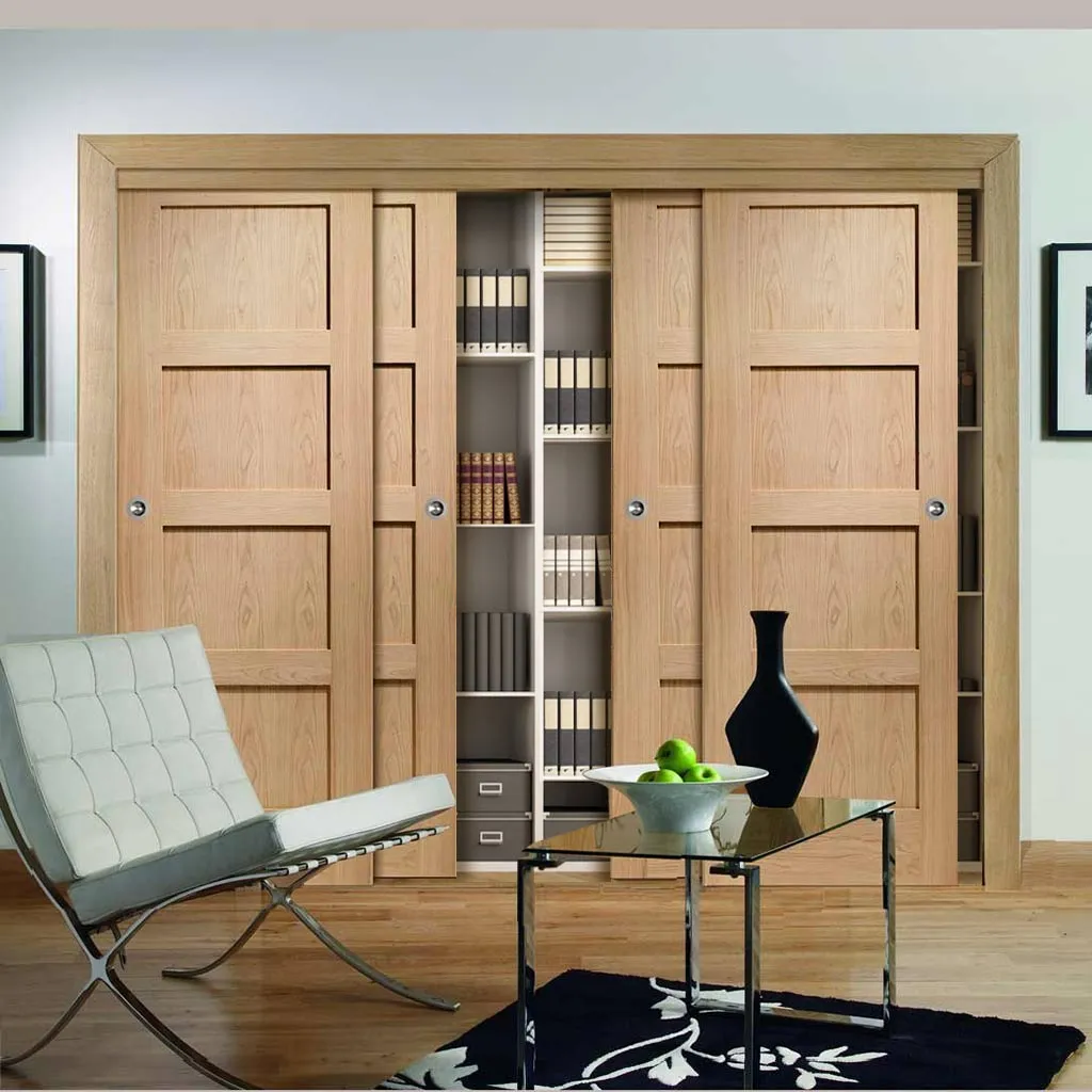 Minimalist Wardrobe Door & Frame Kit - Four Shaker Oak 4 Panel Door - Prefinished