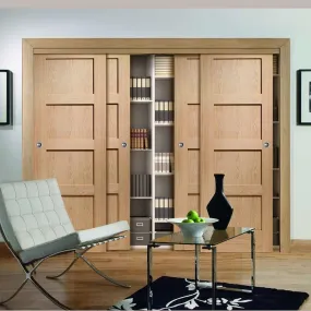 Minimalist Wardrobe Door & Frame Kit - Four Shaker Oak 4 Panel Door - Prefinished