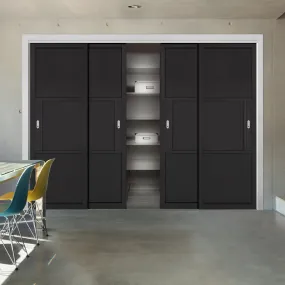 Minimalist Wardrobe Door & Frame Kit - Four Tribeca 3 Panel Black Painted Door - Prefinished