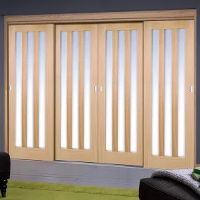 Minimalist Wardrobe Door & Frame Kit - Four Utah Oak Doors - Frosted Glass - Prefinished