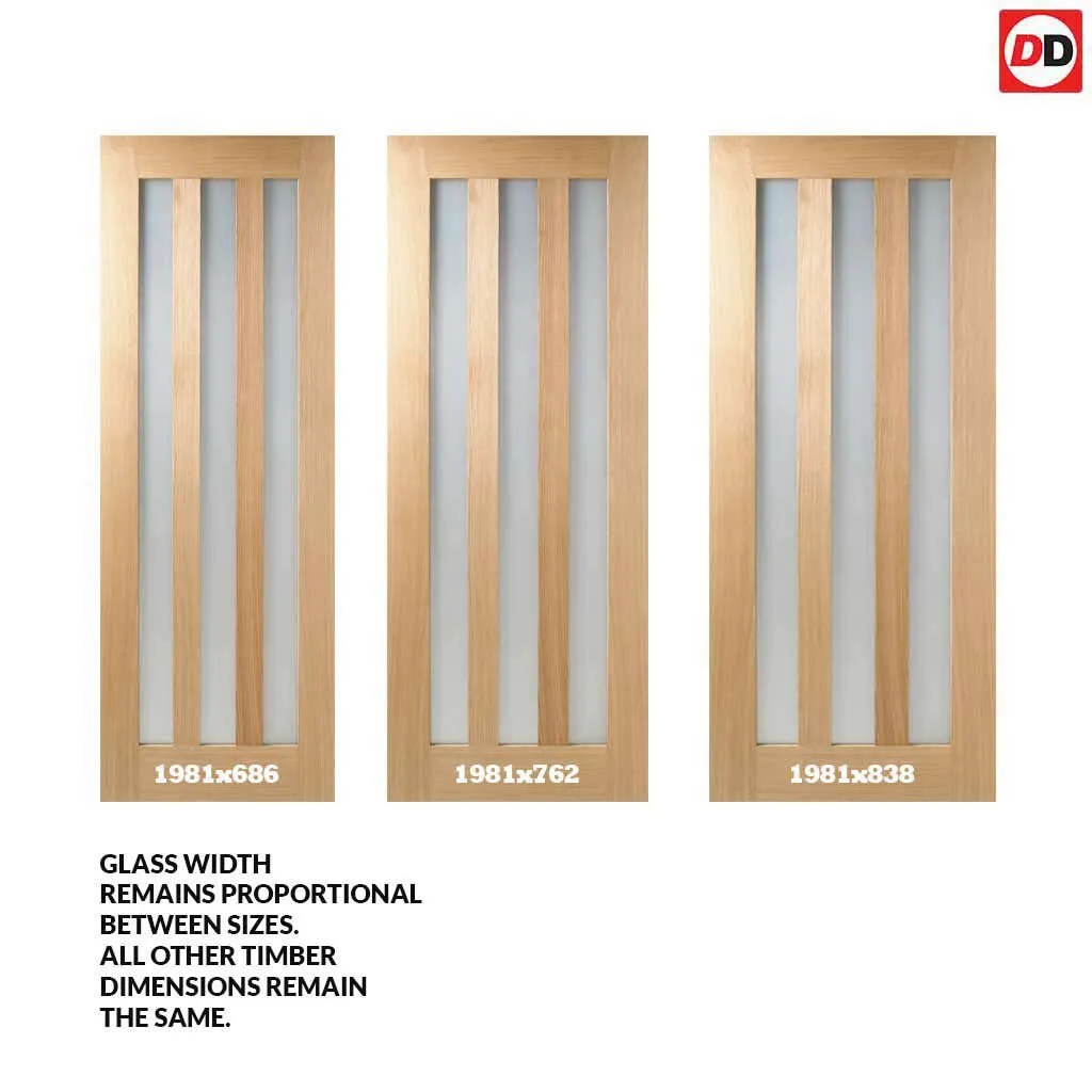 Minimalist Wardrobe Door & Frame Kit - Four Utah Oak Doors - Frosted Glass - Prefinished