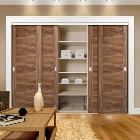 Minimalist Wardrobe Door & Frame Kit - Four Vancouver 5 Panel Flush Walnut Doors - Prefinished