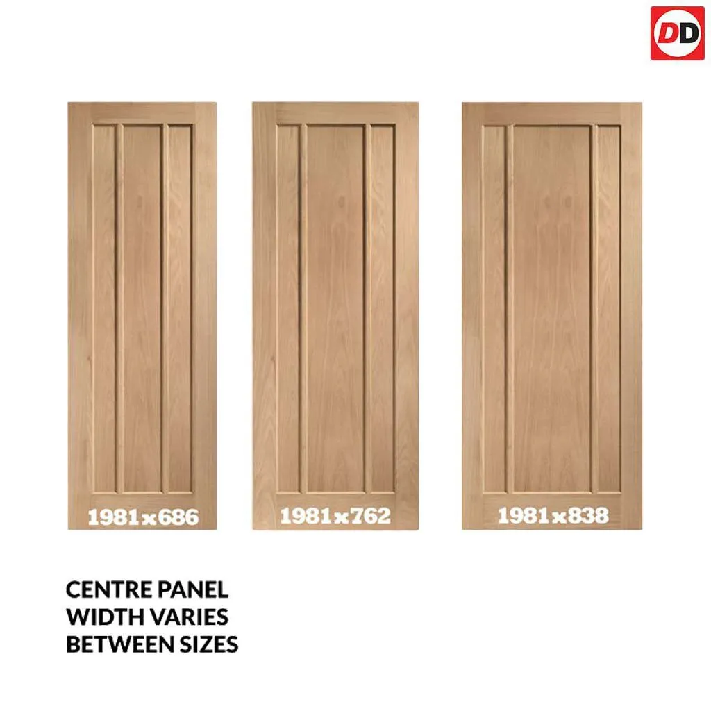 Minimalist Wardrobe Door & Frame Kit - Four Worcester Oak 3 Panel Doors - Unfinished