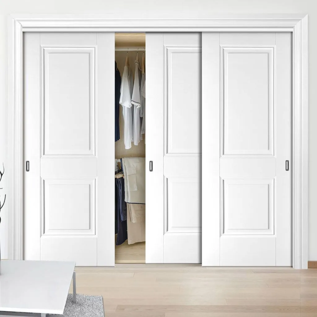 Minimalist Wardrobe Door & Frame Kit - Three Arnhem 2 Panel Doors - White Primed